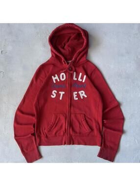 Vintage 2000s Hollister Surf California Red Surf Zip Up Hoodie